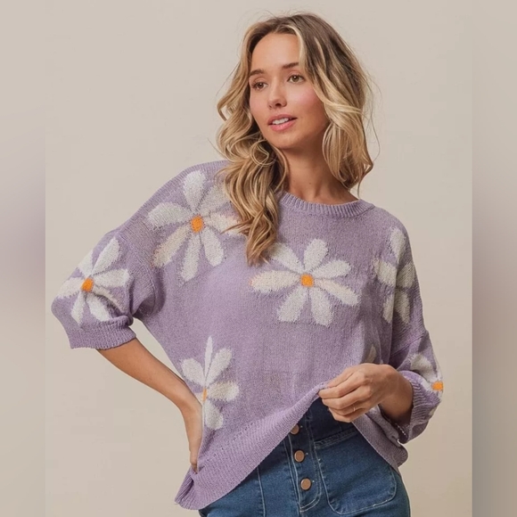 NWT Floral Elegance: The Chic Slit Sweater by BiBi - Picture 2 of 14